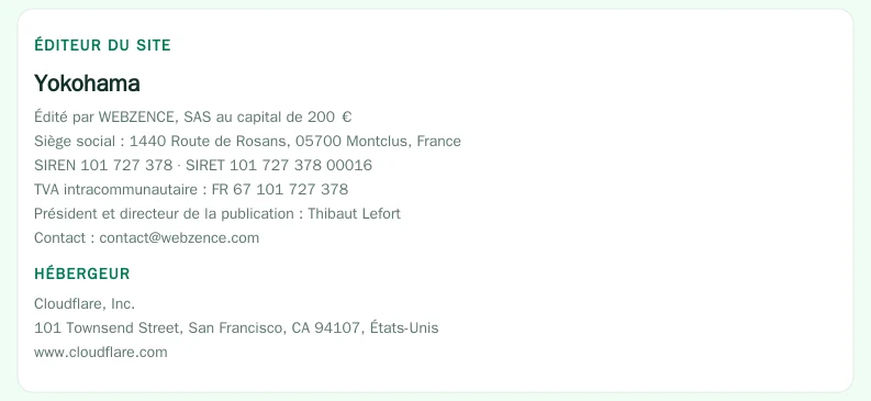 Coordonnées légales de l’éditeur et de l’hébergeur du site